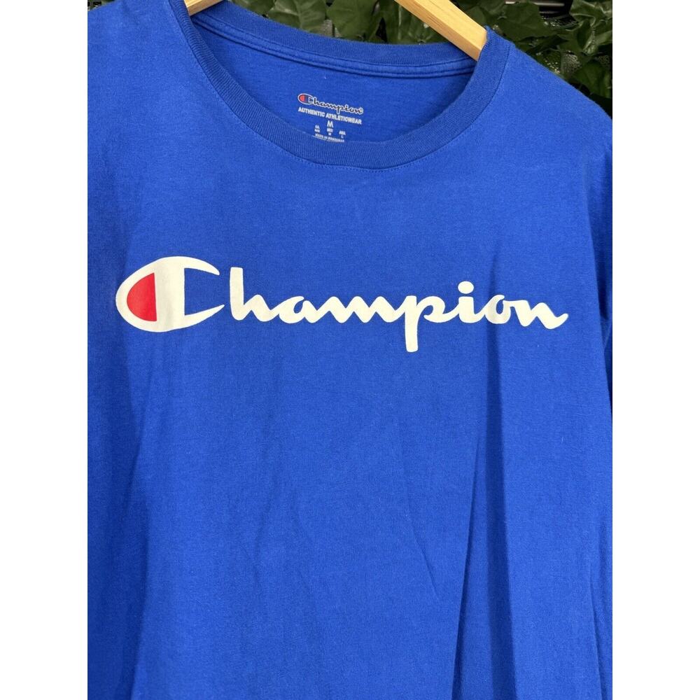 Champion Men’s Classic Vintage Script Logo T-Shirt Bozetto Blue. medium - Picture 3 of 5